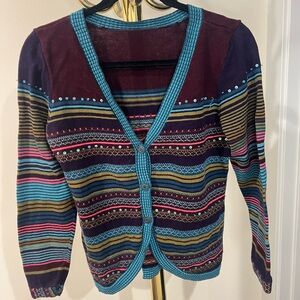Vintage Christopher & Banks Colorful Striped Cardigan with beading
